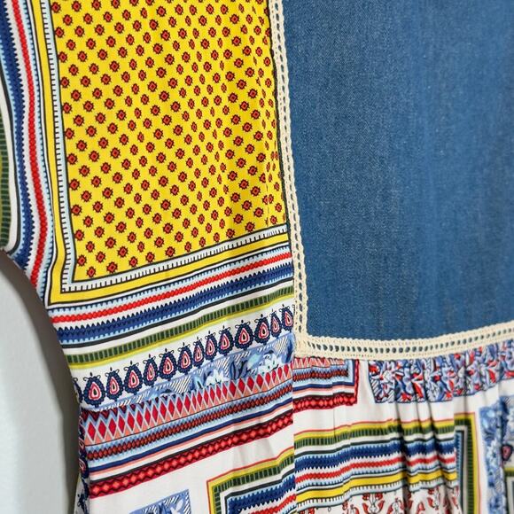 Vermont Country Store Scarf Print Patchwork Denim Dress Womens S - Picture 3 of 7